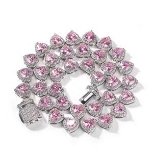 Pink and Silver Women's heart Necklace